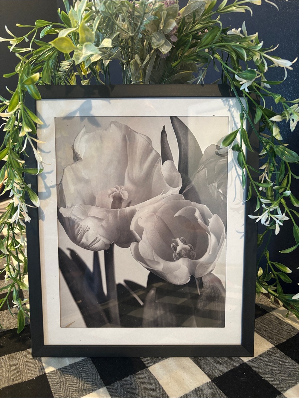 Framed Black and White Tulip Wall Art - Elegant Home Wall Decor - Picture 1 of 2